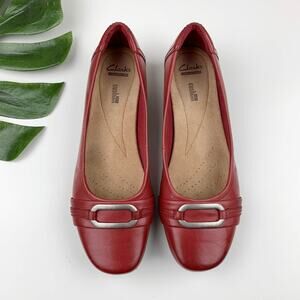 Clarks Collection Blanche Rosa Flats Slip On Comfort Shoes Red Leather Womens 10